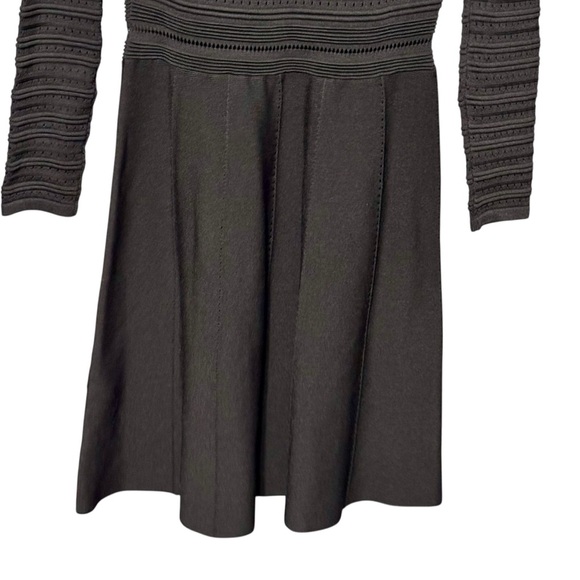 ZARA Rare Textured Open Weave Long Sleeve A Line Black Ribbed Dress size Large - Picture 10 of 12